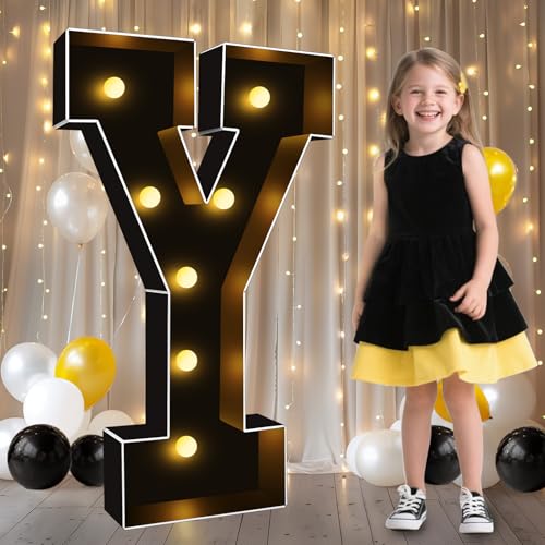 Image of Pooqla 3FT Marquee Light Up Letters, Black Large Letter Y Party Decorations | LED Marquee Letters 3 Feet Tall, Black Giant Mosaic Letters Gift for Boys Men Birthday Anniversary Wedding Baby Shower Decor