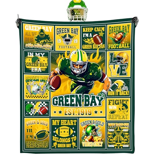 Riletese Football Blanket Fan Gifts for Men Women Sport Throw Blanket Football Style Merch Gear Presents 60x50 Cozy Sofa Bed Decor Green