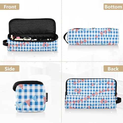 Organizador 2 en 1 para herramientas de cabello con almohadilla resistente al calor, portátil para planchas, rizadores, y estilizadores, azul con estampado vichy miniatura 5