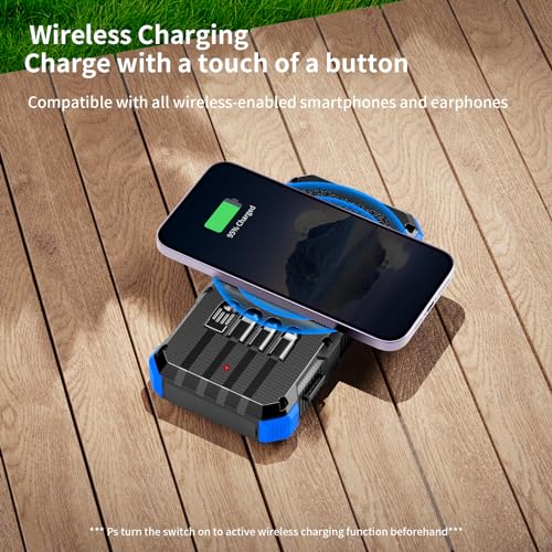 Image of Solar Charger Power Bank 49800mAh Wireless Charger QC 3.0 Fast Charging Power Bank 8 Outputs 4 Inputs Solar Portable Charger Compatible with All Mobile Devices,SOS /Strobe /Strong Flashlights (Blue)