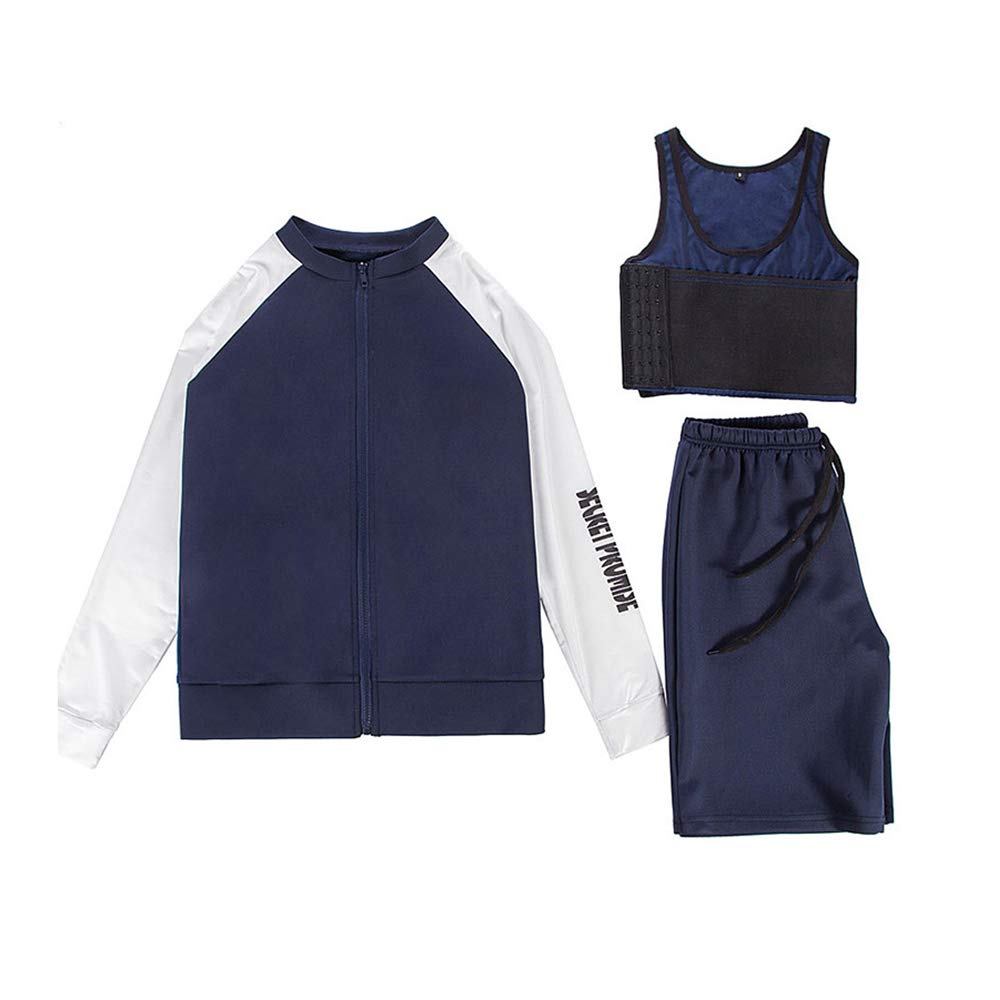 Chest Binder Quick-Drying Swimwear Zip Up Long Sleeve T-shirt +Swimming Shorts for Women