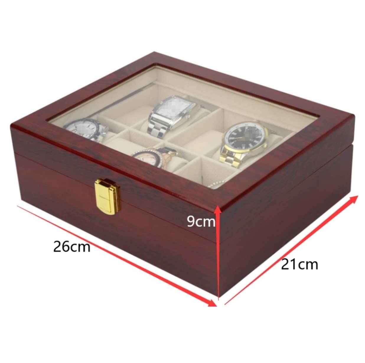 Estuche Relojes Caja De Reloj Madera Maciza Clásica, Soporte 10 Ranuras, Organizador Almacenamiento, Colector con Parte Superior Transparente Organizador