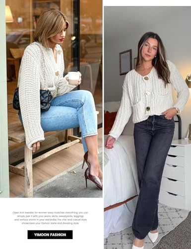 Yimoon Women's Cropped Cardigan Sweater Button Down Chunky Knit Sweater Long Sleeve Fall Open Front Cardigan4