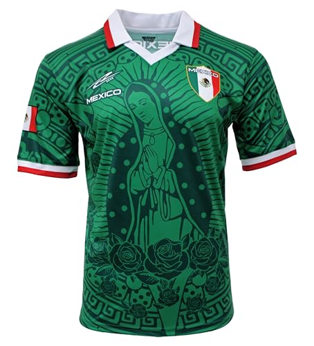 ARZA Jersey Mexico Virgen de Guadalupe Design Multiple Colors Short Sleeve (US, Alpha, Large, Regular, Regular, Green)