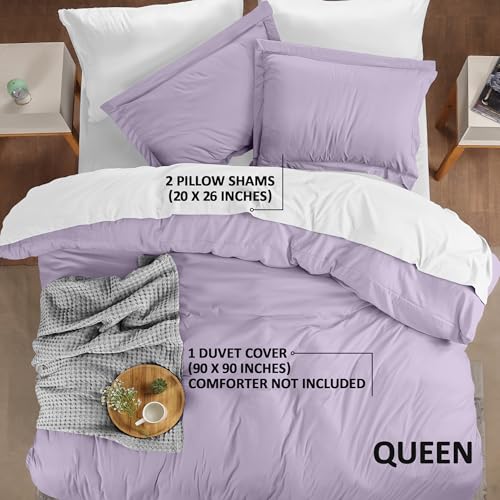 Utopia Bedding Duvet Cover Queen Size - 3 Piece with Zipper Closure - 1 Comforter Cover 90X90 Inches & 2 Pillow Shams 20X26 Inches (Lavender) Comforter Not Included