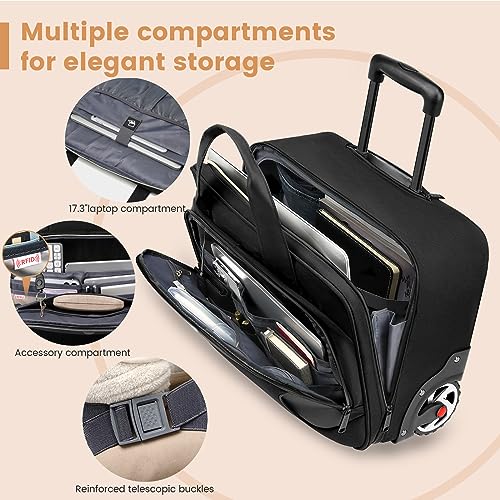 Image of RUCYEN Rolling Laptop Bag,Rolling Briefcase for Men & Women,Laptop Briefcase on Wheels,Carry On Bag for Business Travel