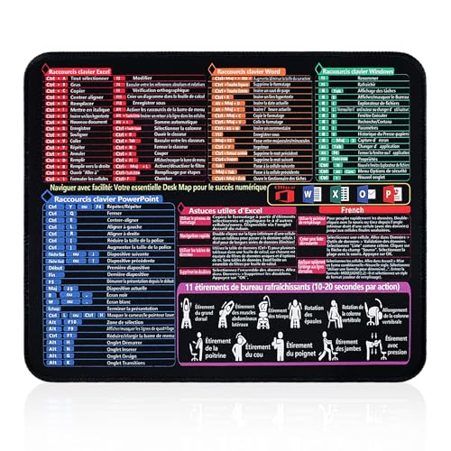 FEMONGY Tapis de souris raccourcis clavier en Français, Tapis de souris 300 x 250, Design impermeabile più spesso, Modèle de combinaison de touches de raccourci Excel/office, Français