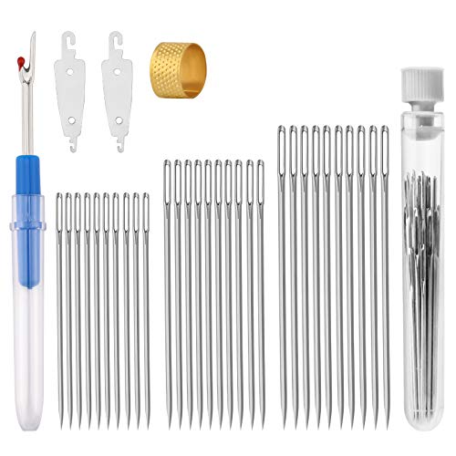 AIEX Sewing Needles Kit - 30pcs Large Eye Blunt Needles with 3 Sizes, 1 Seam Ripper, 1 Thimble Ring, 2 Needle Threader Embroidery - for Clothing Repairing Hand DIY Knitting Projects