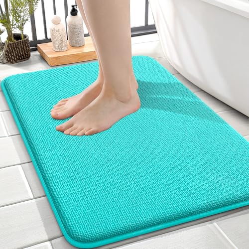 Image of OLANLY Thick Memory Foam Small Bathroom Rugs 24x16, Extra Soft Absorbent Bathroom Mat, Quick Dry Bath Mats, Non-Slip, Machine Washable Carpet for Bathroom, Tub and Shower, Home Decor Accessories, Teal