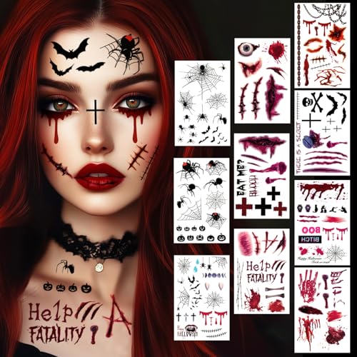 Tatouage Maquillage Halloween pour Visage, 10 Feuilles...