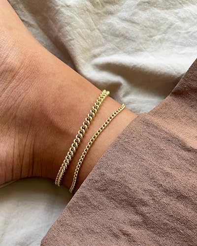 Image of Waterproof Ankle Bracelets for Women Gold Anklets Non Tarnish Pearl /Figaro /Cuban /Snake Chain Anklet Adjustable Anklets for Womens Summer Beach Anklet Foot Jewelry for Women Gift