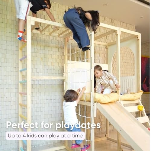 Image of Curious Cub Playloft 8 in 1 Jungle Gym for Kids Indoor | Slide for Kids, Ladder, Drawing Board, Monkey Bars |Rock Climbing At Home|Fun Activity for Ages 2-15 Yrs|Home Play Set for Toddler