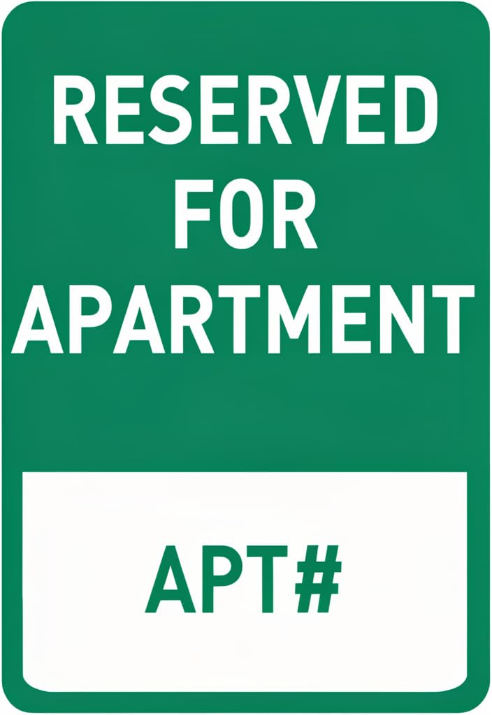 peiyeety Reserved for Apartment Parking Tin Sign 12x8 Inch, Green & White Metal Wall Decor with APT# Space, Reserved Parking Notice Sign for Apartment Complex, Garage, Driveway, Gift Idea