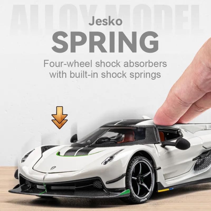 Image of 1:24 Koenigseggg Jesko Sport Alloy Metal Pull Back Die-cast Car Openable 2 Doors and Light Music Toy Car for Kids (1:24 Koenigseggg - White)