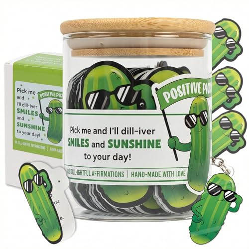 80 Positive Pickle Glass Jar & Keychain - 80 Affirmation Cards For Women Emotional Support Pickle - Christmas Gift For Friend Women Teen Girl Trendy Stuff Mental Health & Stress Relief Gift