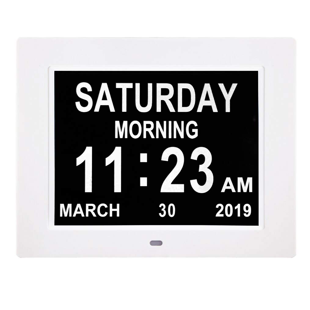 Buy [2020 Newest] Digital Day Date Time Clocks with 8 Alarm Options, Extra Large NonAbbreviated