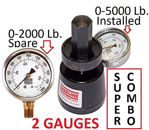 Sherline Hydraulic Tongue Weight Scale Combo with 0-5000 Lb installed gauge and 0-2000 Lb spare gauge labeled