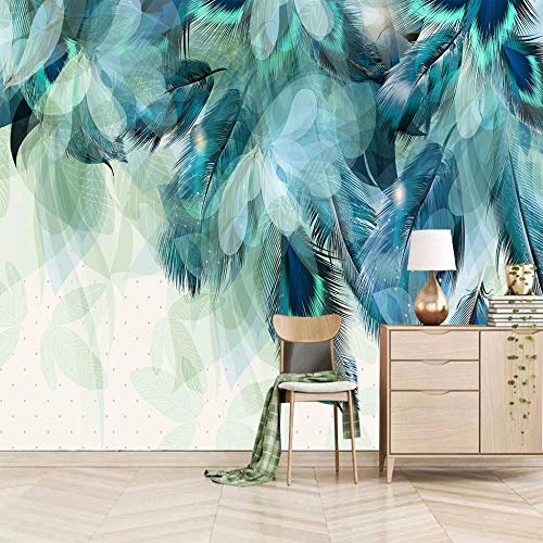 Papier peint 3D plumes vertes 200 x 150 cm tapisserie murale salon