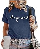 Dog Mom T-Shirt Women Funny Mama O-Neck Graphic Tees Casual Loose Short Sleeve Tops Dog Lover Gift Blouse (Navy Blue, X-Large)