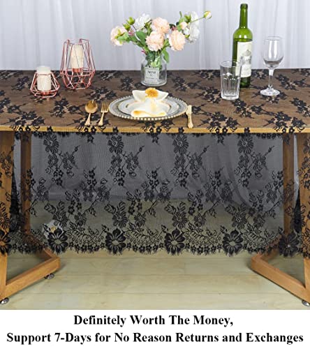 Black Lace Tablecloth Rectangular 60X120 Lace Table Cloths Rectangle Scalloped Tablecloth Lace For Tables Black Lace Tablecloths 120 Wedding Table Cover Romantic Party Tablecloth Flower Oblong #TOP5
