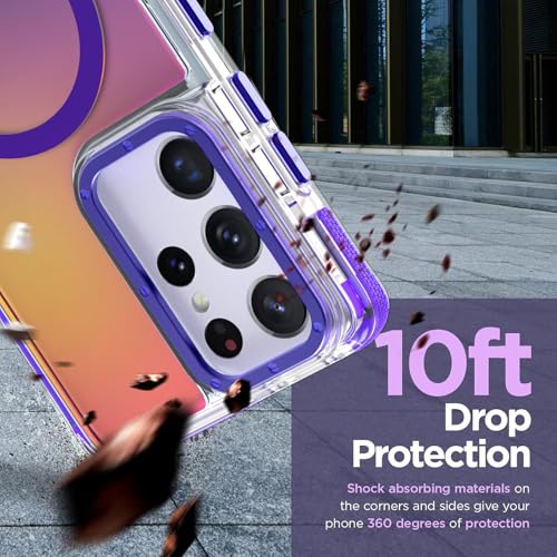 Image of Magnetic Case for Samsung Galaxy S21 Ultra [Compatible with Magsafe] [Cute Fashion Fluorescent Design] [1 Screen Protector] Slim Translucent Matte Case for Galaxy S21 Ultra 6.8 inch, Purple