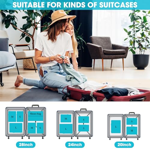 8 Set Compression Packing Cubes for Travel, Expandable Compression Cubes for Suitcases, Lightweight Suitcase Organizer with Shoes & Laundry Bags, Travel Accessories for Men Women (Turquoise) - Thumbnail 3