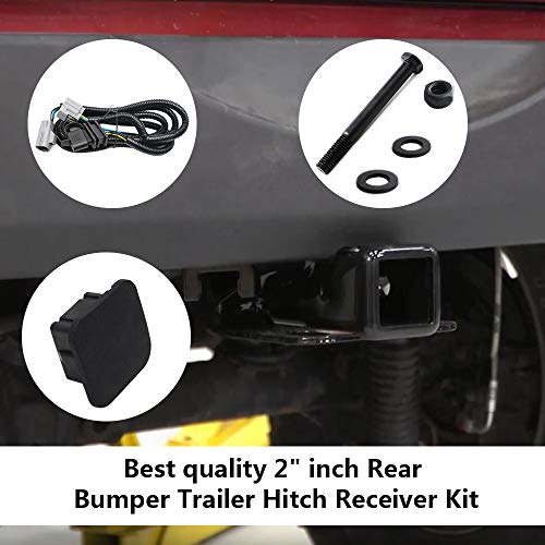 Towing Combo: 2 inch Receiver Hitch / 2" inch Rear Bumper Trailer Hitch Receiver & Wiring Harness & Hitch Cover Kit Replacement for Wrangler 2007-2018 JK 2 & 4Door Unlimited (Exclude 2018 JL Models)