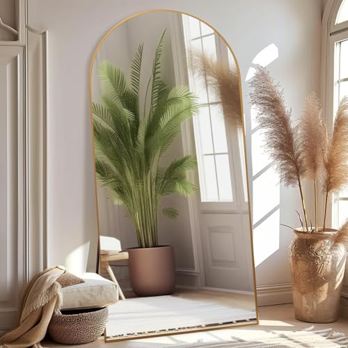 Arched Full Length Mirror, 76x34 Oversized Floor Mirror with Stand, Gold Mirror Full Length, Aluminum Full Body Dressing Mirrors with Arched-Top, Leaning for Living Room, Bedroom