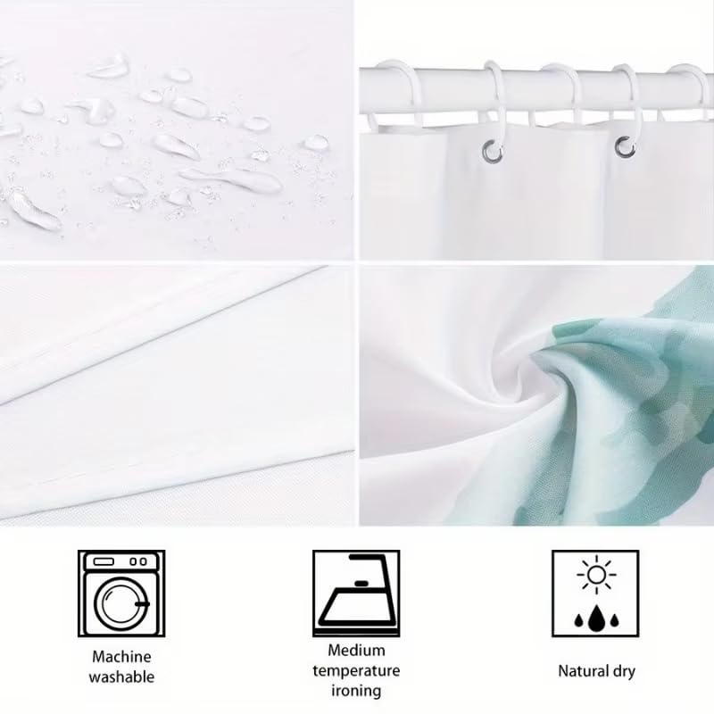 Rideau de Douche en Bambou Tissu Imperméable Lavable avec Crochets Anti Moisissure en Polyester Rideau Douche pour Baignoire Cabine de Douche 200x260cm/WxL