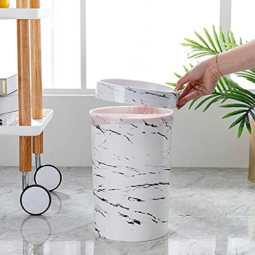 Vuilnisbakken Nordic stijl ronde imitatie marmeren patroon huishoudelijke druk ring prullenbak creatieve woonkamer… - Image 7