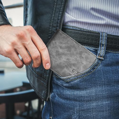 Image of Gostwo Mens Slim Bifold Wallet, RFID Blocking with ID Window & Card Slots | Faux Leather, Slim Front Pocket Fit, Multi Card Slots, RFID Privacy Protection, Gift for Men, Boy, Teen