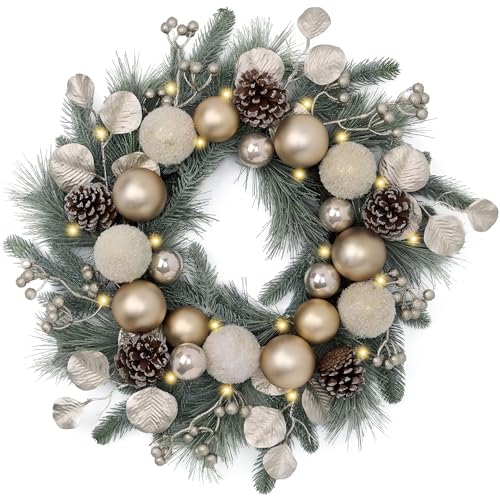 Valery Madelyn 20'' Pre-Lit Christmas Wreath for Front Door with Lights, Lighted Christmas...