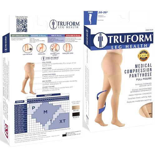 Image of Truform 20-30 mmHg Compression Pantyhose, Plus Size Women's Support Tights Hosiery, Beige, Medium