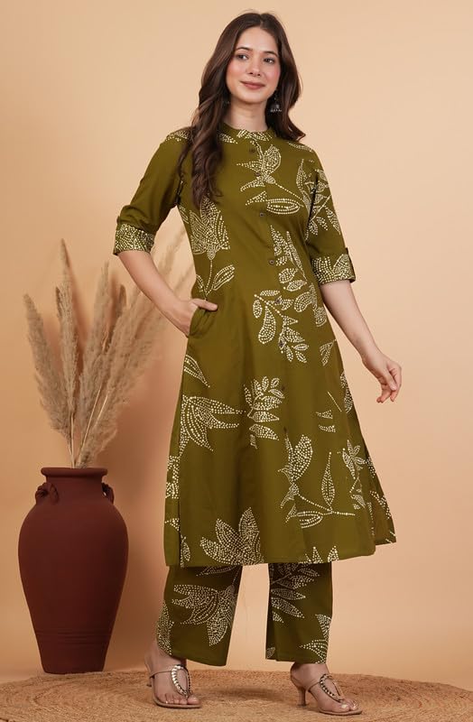 Image of rytras Women Pure Cotton Printed A-Line Kurta Set with Palazzo pants|Ethnic wear|Kurta Set for Women