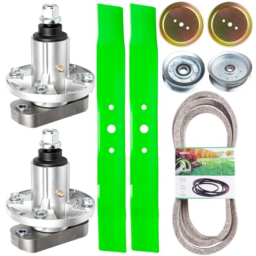 TENGMUJX 42 Inch Deck Rebuild Kit for John Deere L110 L111 L118 L120 Lawn Mower Parts Includes 2 Spindles GY20050 GY20785 2 Blades GY20567 GX20249 4 Pulley GY20067 GY22082 GX20367 1 GX20072 Belt