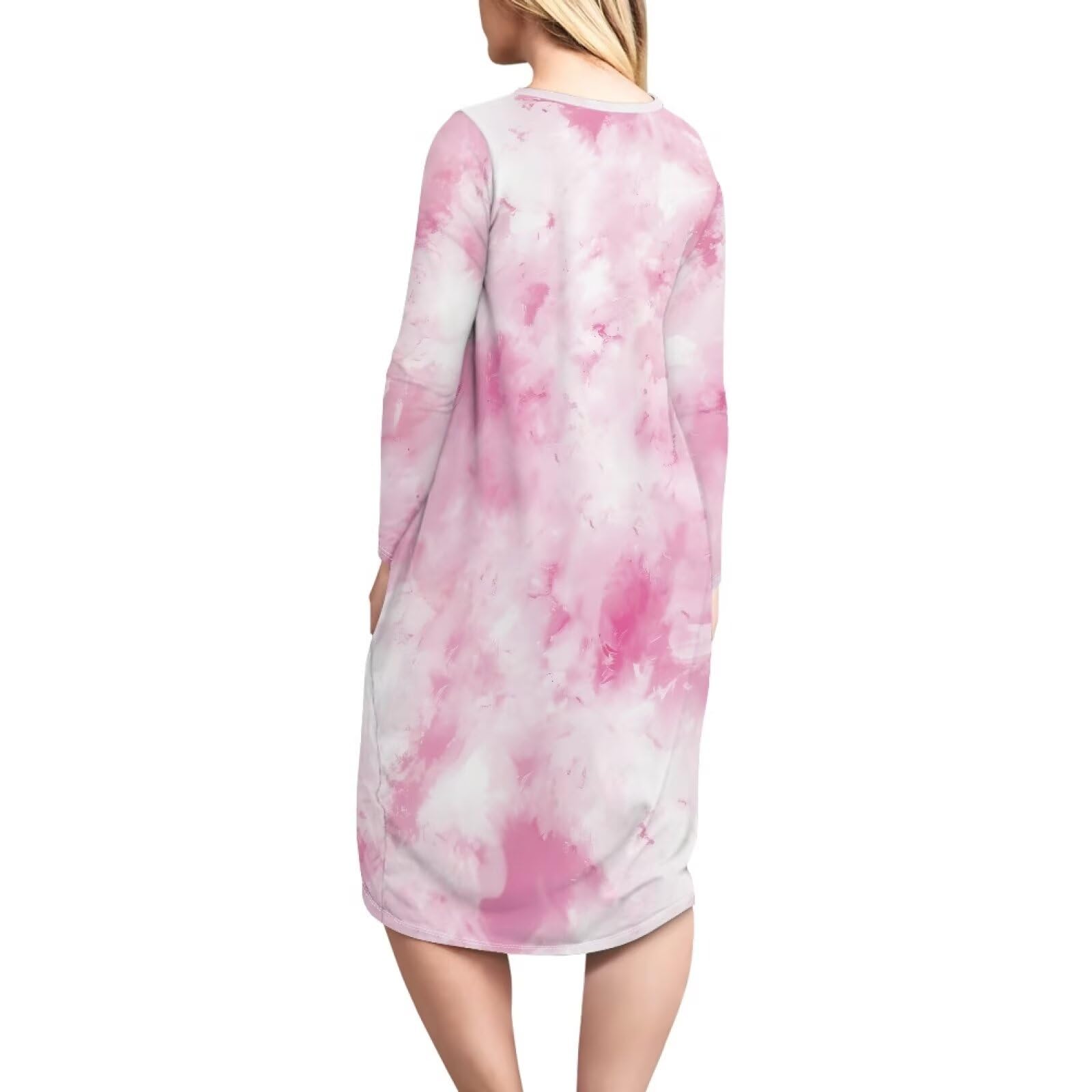 Nachthemden für Damen, Größe S-5XL, Schlafhemden mit Taschen, langärmelig, Nachtkleid für Zuhause