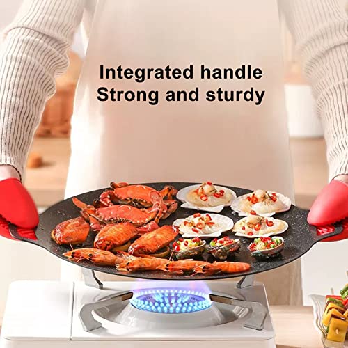 Korean Grill Pan,14.17inch Nonstick Round Griddle Grill Pan for Korean BBQ,Round BBQ Griddle with Handle,Multifunctional Stove Plate for Meats, Pancakes, Ribs