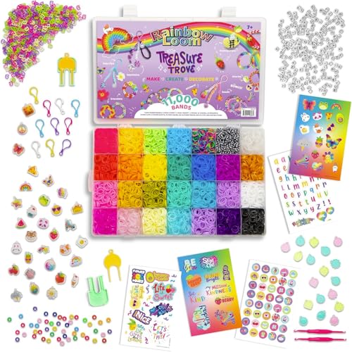 BANDAI - Rainbow Loom Treasure Trove – Kit Créatif DIY Bracelets Élastiques – Coffret 11 000 Élastiques, Accessoires & Boîte de Rangement - Cadeau...