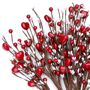 Valentines Day Decorations Floral Picks Stems - 8Pcs,16 Inch Artificial Red Berry Heart Shaped Branches Gift for Wedding Home Vase Decor Valentines Day Decorations Floral Picks Stems 8Pcs16 Inch Artificial Red Berry Heart Shaped Branches Gift for Wedding Home Vase Decor