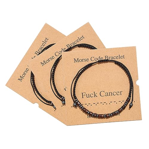 Morse Code Bracelet,Vintage Promise Distance Friendship Bracelets Hand Made Beads String Rope Bracelet for Women Men Friend Couples(Fuck Cancer 3Pcs)