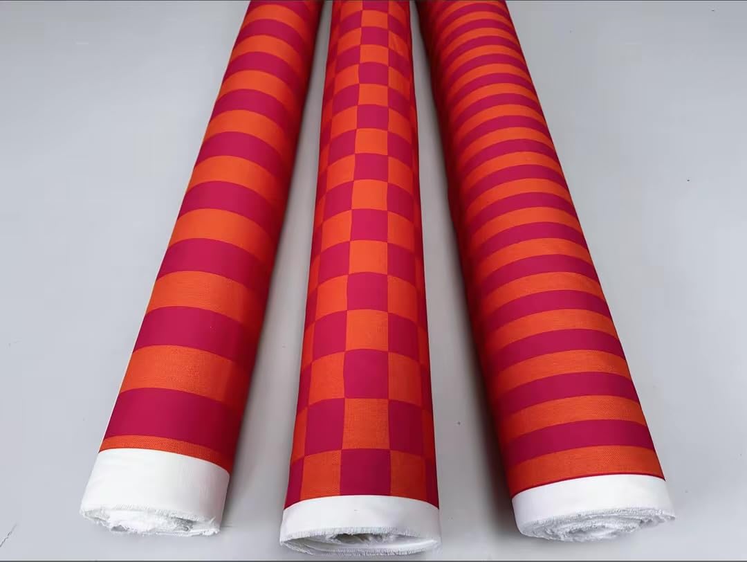 Tessuto con stampa digitale Joy a righe e quadri, per arredamento, decorazione per la casa, tende, tappezzeria, cuscini, materiale per sartoria, larghezza 140 cm, rosa e arancione (2 metri, a strisce)