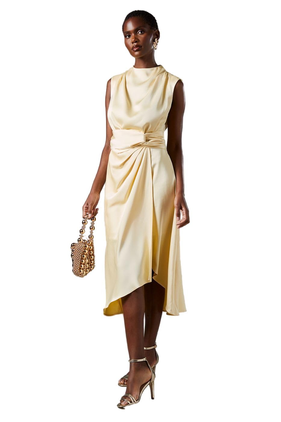 Coast Satin Midi Dress with Twist Waist, 12, Lemon