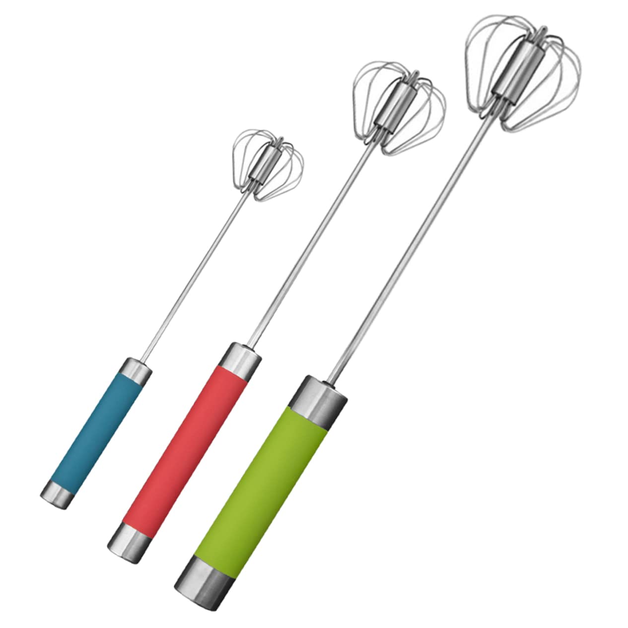 Ciieeo 3Pcs Semi Automatic Stainless Steel Egg Beater Blue Red Green for Mixing Eggs Sauces and Pancake Batter Kitchen and Home