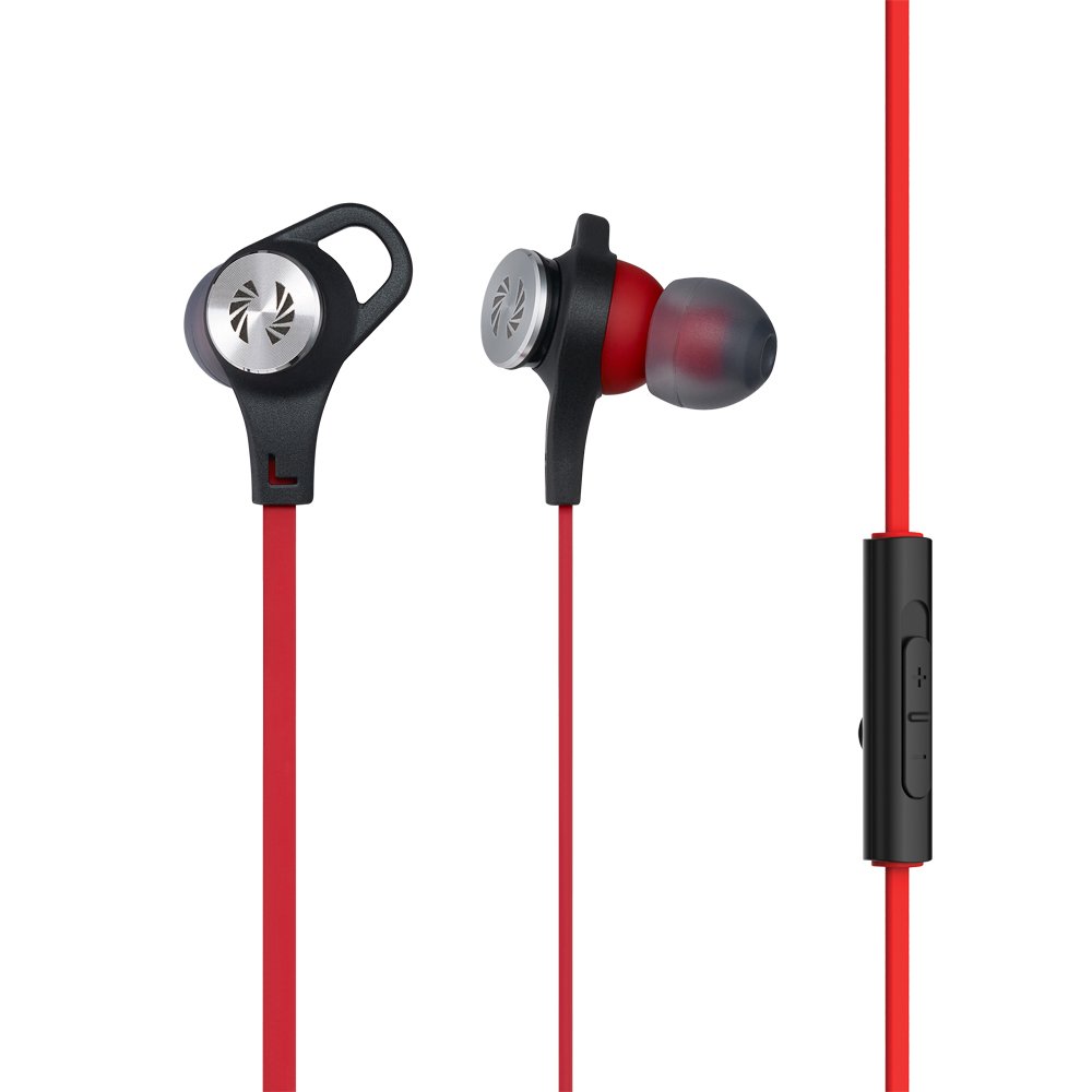 Phiaton C530S Red In Ear Stylish earphones, Accoustic Sound, Easy Fit, Tangle Free Flat Cable with built-in Mic and carrying pouch