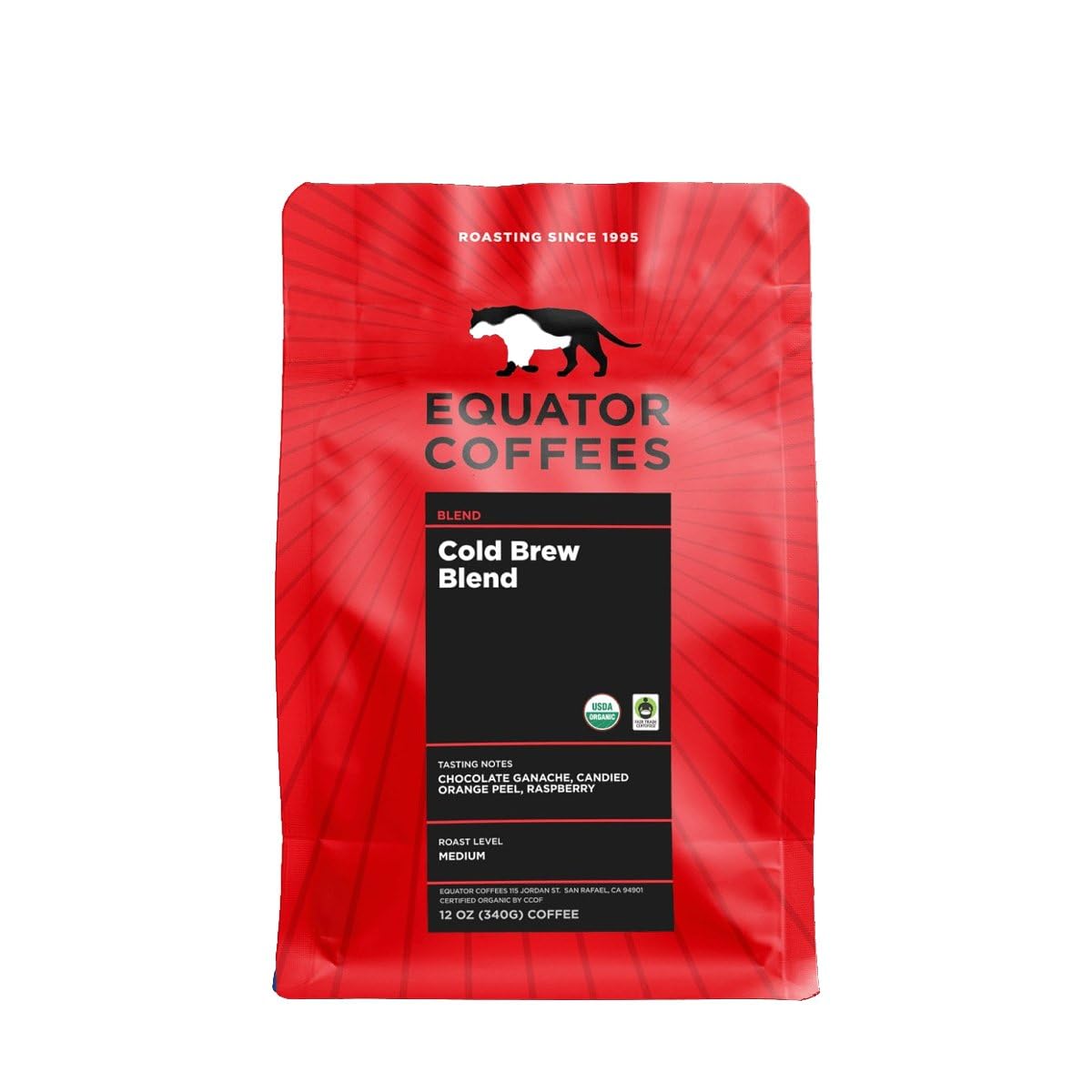 Cold Brew Blend Fair Trade Organic - Roasted by Equator Coffees - Freshly Ground Coffee - 12 Ounce Bag