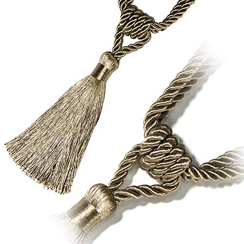 Fenghuangwu Curtain Tiebacks Tassel Tie-Backs, Rope Curtain Tie Backs Handmade Curtain Holdbacks Made From Polyester4 Pack -Flaxen #TOP2
