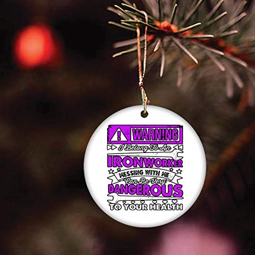 Saniel Gift Warning I Belong to an Ironworker (2 pcs) Christmas Ornament - Holiday Ceramic Keepsake 3