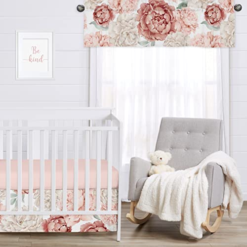 Image of Sweet Jojo Designs Blush Pink Boho Shabby Chic Floral Girl Window Valance Curtain Treatment Baby Nursery Kids Room Kitchen Bathroom Bedroom Off White Bohemian Vintage Garden Watercolor Flower Elegant