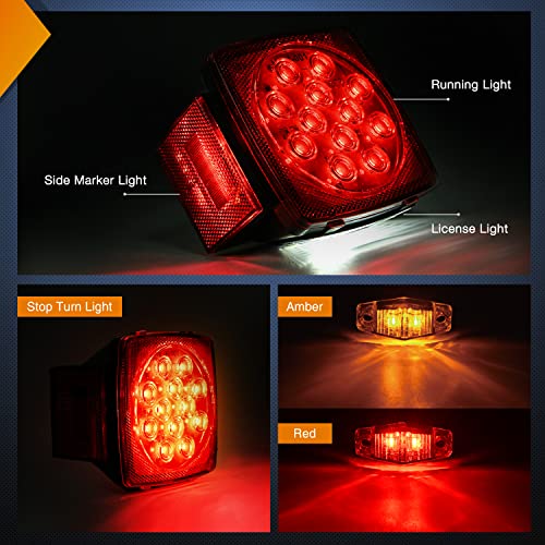 Image of Nilight LED Trailer Light Kit Red Amber Square Stop Turn Tail Marker Lights | W /Third Brake ID Bar For 12V Utility Boat Camper RV Trucks Marine Snowmobile