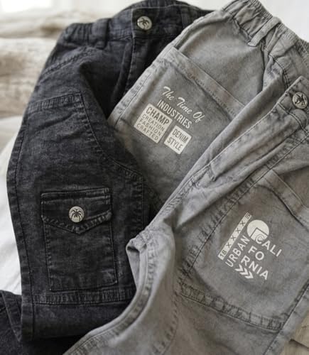 Image of Boys Cargo Pants, Kids Cargo Jeans with Pockets, Adjustable Waist, Stretch Denim Casual Pants for Boys